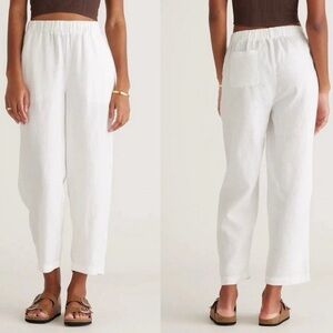 Quince European White Linen Hi-Rise Pull On Ankle Pants